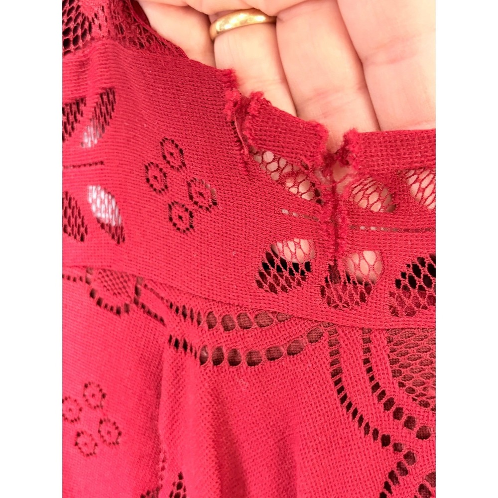 Free People Womens Floral Lace Bell Sleeve Open Back Mini Dress Red Size 2 - Picture 9 of 16
